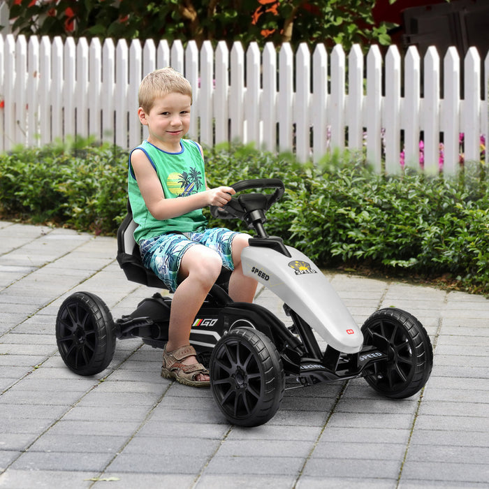 Aosom Pedal Go Kart For Kids, Pedal Powered Ride-On Car With Swing Axle, Adjustable Bucket, Handbrake, 4 Eva Wheels Powered Ride, Indoor Foot Racer, For 3-8 Years Old, White