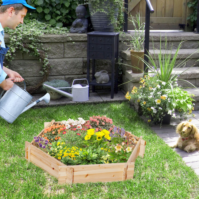 Outsunny 39'' X 36'' Screwless Raised Garden Bed, Hexagon Planter Box, Easy Diy Herb Garden For Vegetables Flowers