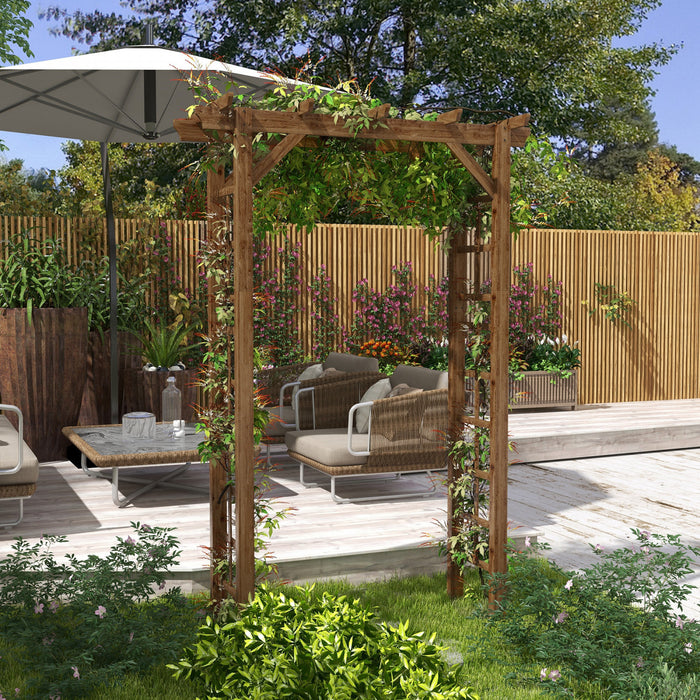 Outsunny 85\" Wooden Garden Arbour For Wedding And Ceremony, Outdoor Garden Arch Trellis For Climbing Vines, Carbonized
