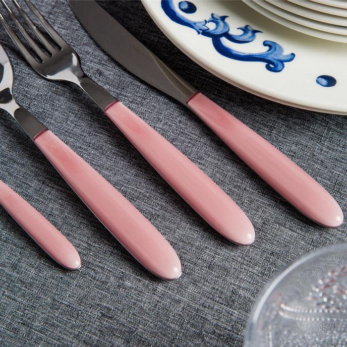 Arimi Nilu Italian Stainless Steel 24 Piece Flatware Set - Service For 6 - Pink Handle
