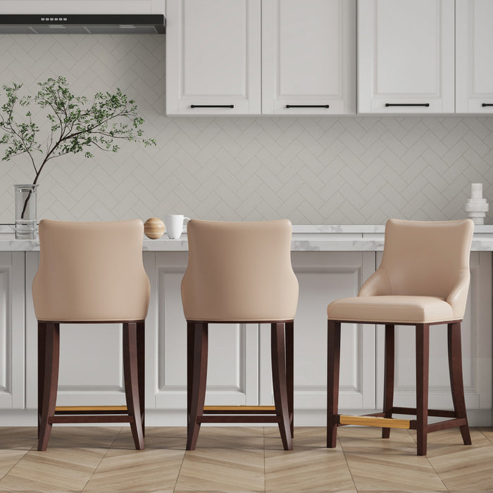 Shubert Modern Wood Upholstered Counter Stool in Tan - Set of 3