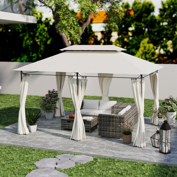 Outsunny 10' x 13' Double Roof Patio Gazebo With Curtains, Cream White