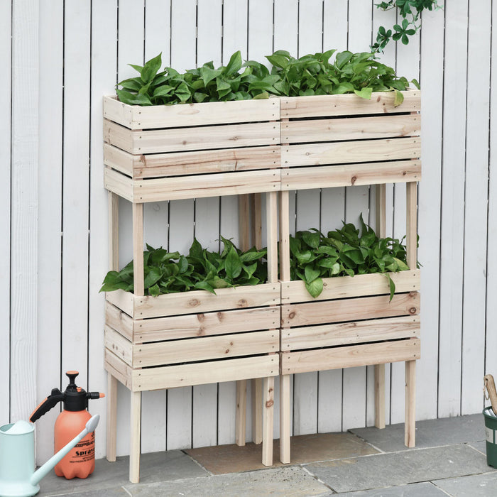 Outsunny 4pcs Wooden Raised Beds For Garden, Diy Shape Elevated Planter Box Kit With Bed Liner For Flowers Vegetables, Outdoor Indoor Planting Box Container