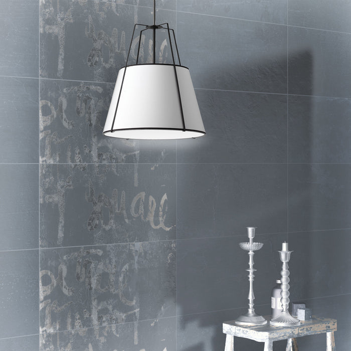 Dainolite Trapezoid 1 Light Pendant Black/White Shade White Fabric Diffuser Lamp