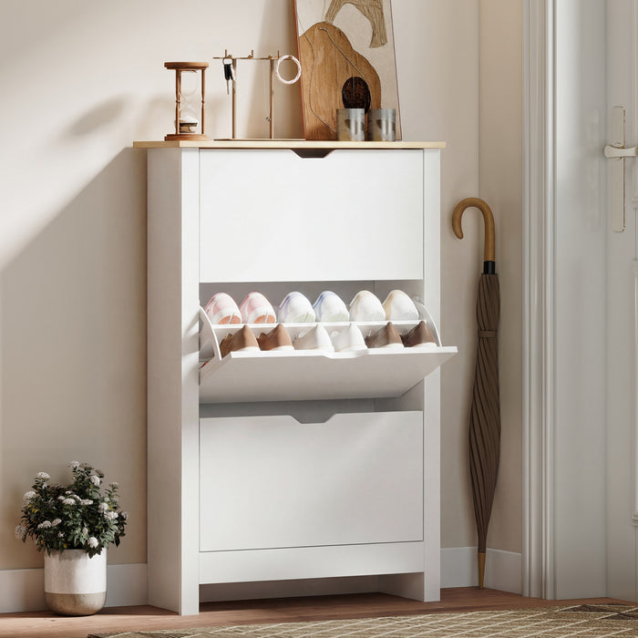 HOMCOM Narrow Shoe Cabinet for Entryway w/ 3 Flip Drawers Adjustable Shelf