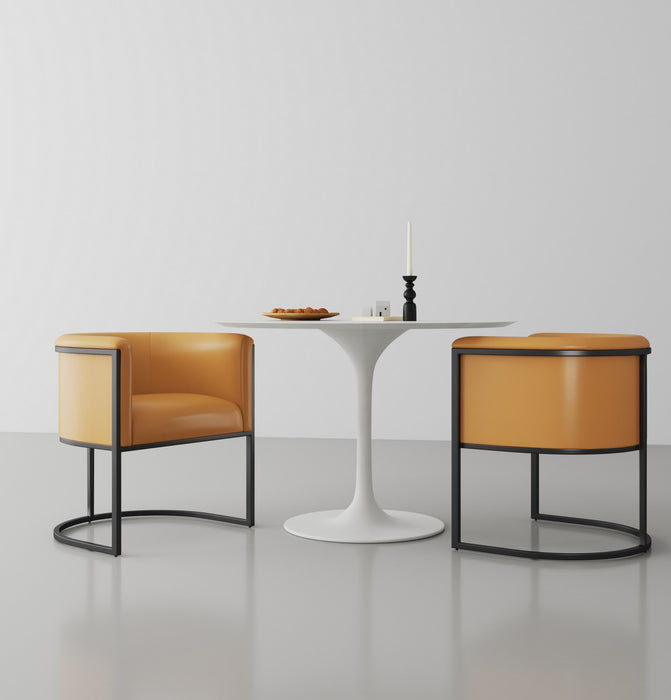 Cosmopolitan Mid-Century Modern Vegan Leather Metal Dining Chair in Camel - Set of 2