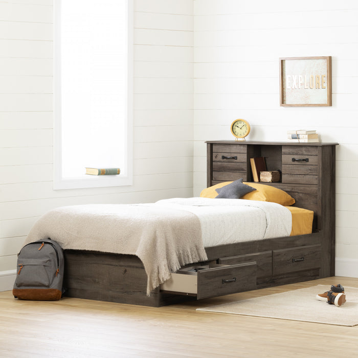 Ulysses Twin Bed And Bookcase Headboard Set - Fall Oak 