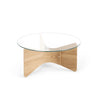 Umbra Modern Round Solid Wood Madera Coffee Table with Glass Top - Natural