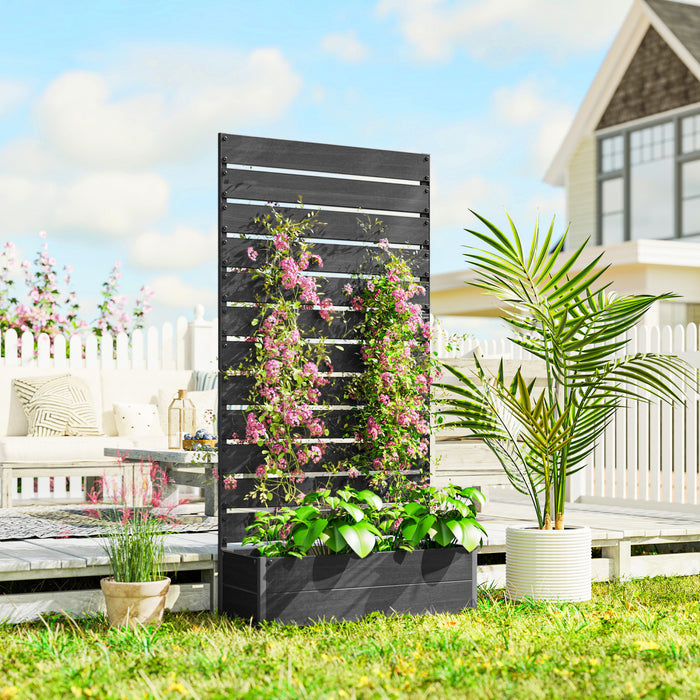 Outsunny Raised Garden Bed With Trellis For Climbing Plants & Vines, Black