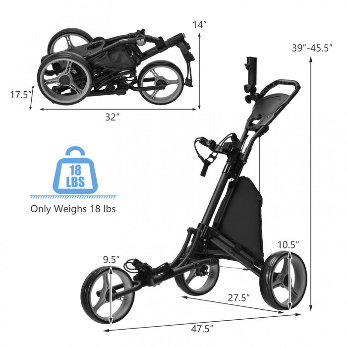 Goplus Folding 3 Wheels Golf Push Cart W/bag Scoreboard Adjustable Handle Grey