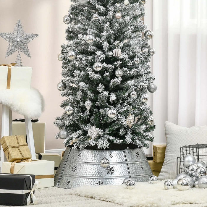 Homcom 26\" Christmas Tree Collar With Hollow Snowflake Patterns Silver