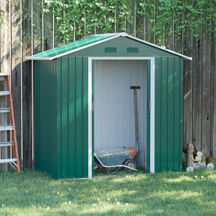 Outsunny 6.5ft X 3.5ft Metal Garden Shed, Large Outdoor Shed Storage Building With Double Sliding Doors And 4 Vents, Green