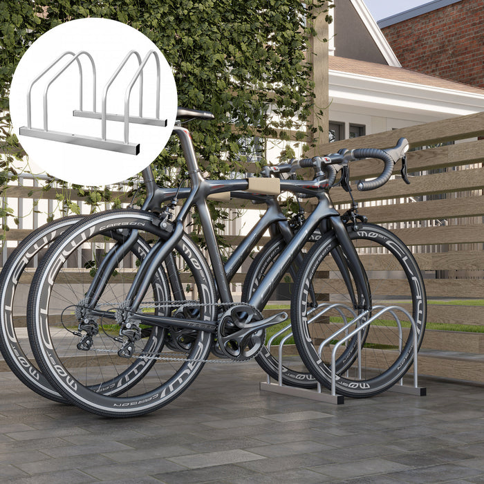 HOMCOM 2-Bike Adjustable Bike Rack, Steel Bike Stand, Ground Mount Garage Organizer for Indoor and Outdoor Use, Silver