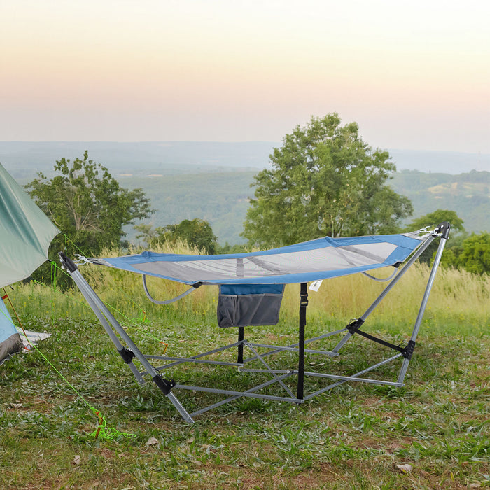 Outsunny Foldable Outdoor Hammock With Stand, Portable Hammock Bed With Carrying Bag And Pocket For Travel, Beach, Backyard, Patio, Hiking, Dark Blue