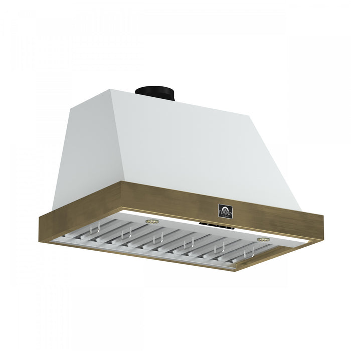 Forno Vittorio 36-Inch Wall Mount Range Hood, White with Antique Brass Trim-FRHWM5078-36BLK
