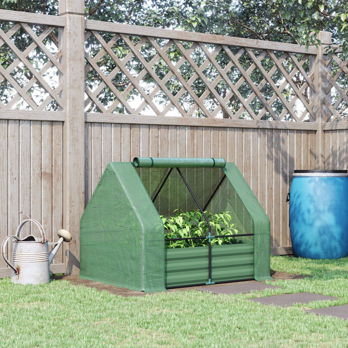 Outsunny Greenhouse With Raised Garden Bed, Steel Outdoor Planter Box Green