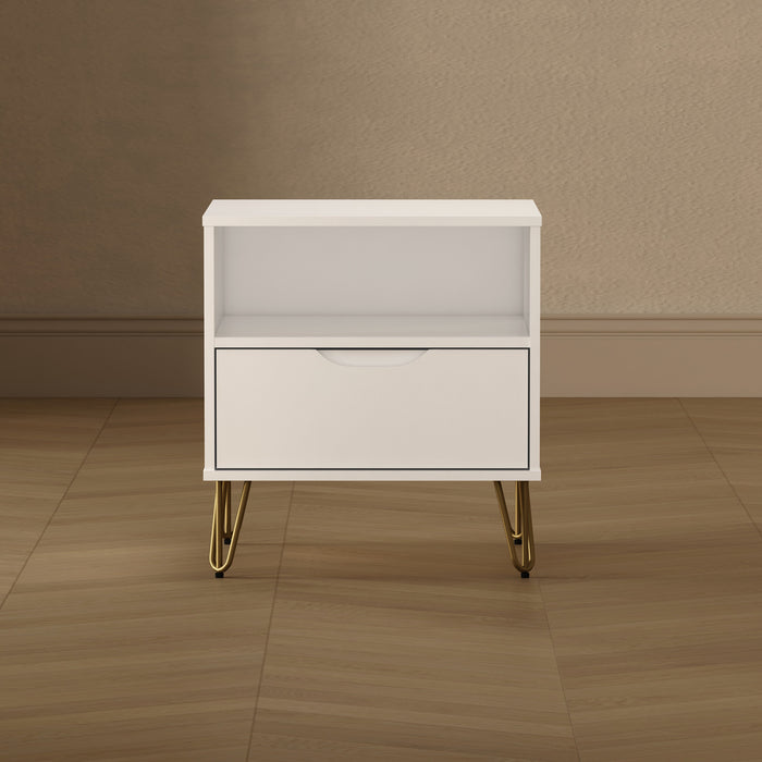 Avira Mid-Century Modern 20\" Nightstand in White (1-Drawer)