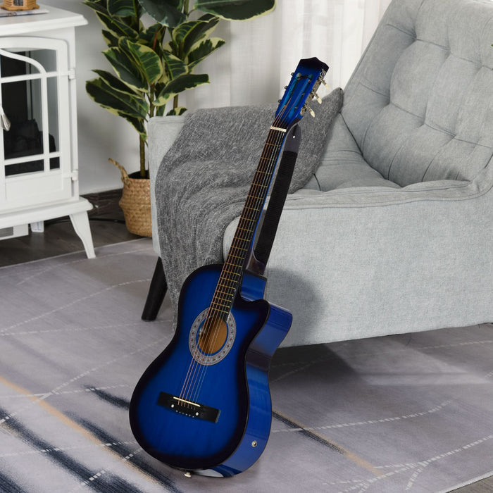 Soozier 38 Inch Full Size Electric Guitar, Classical Acoustic Electric Guitar with Strings, Picks, Shoulder Strap and Case Bag, Gloss Finish, Black and Blue
