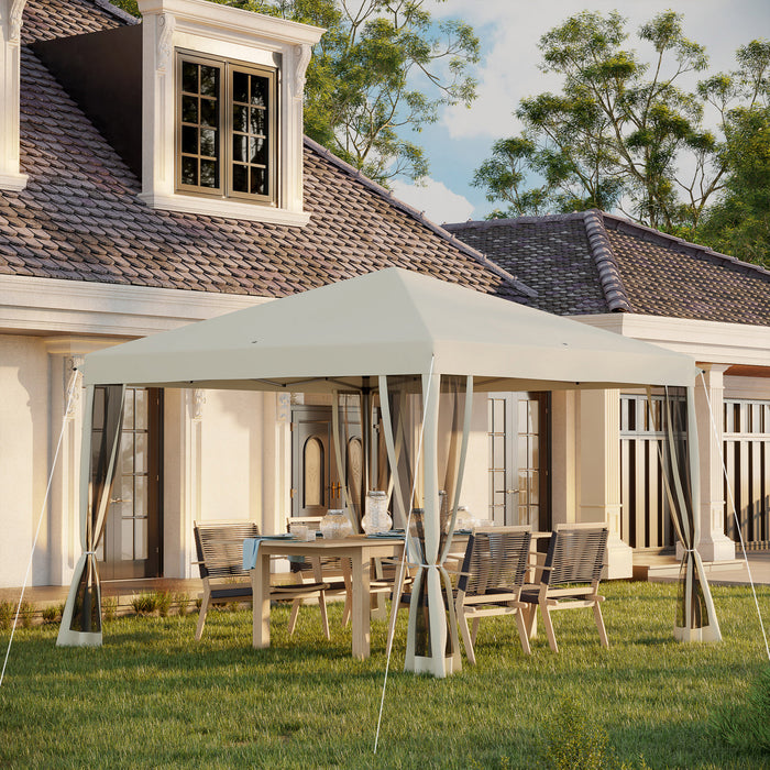 Outsunny 10' X 10' Pop Up Canopy Tent Gazebo With Removable Mesh Sidewall Netting, Carry Bag For Backyard Patio Outdoor Beige
