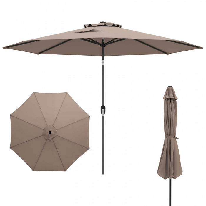 Costway 10Ft Outdoor Market Patio Table Umbrella Push Button Tilt Crank Lift Tan Tan