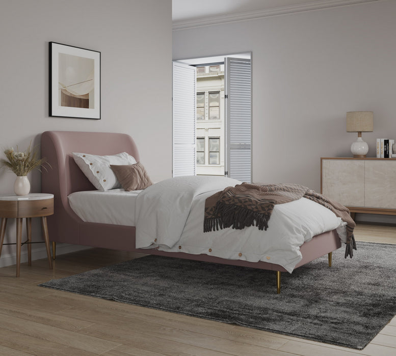 Heather Mid-Century Modern Velvet Upholstered Twin Bed in Blush and Gold