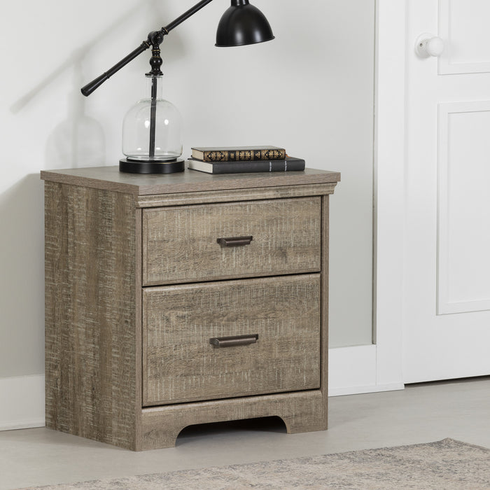 Versa 2-drawer Nightstand - End Table With Storage - Weathered Oak 