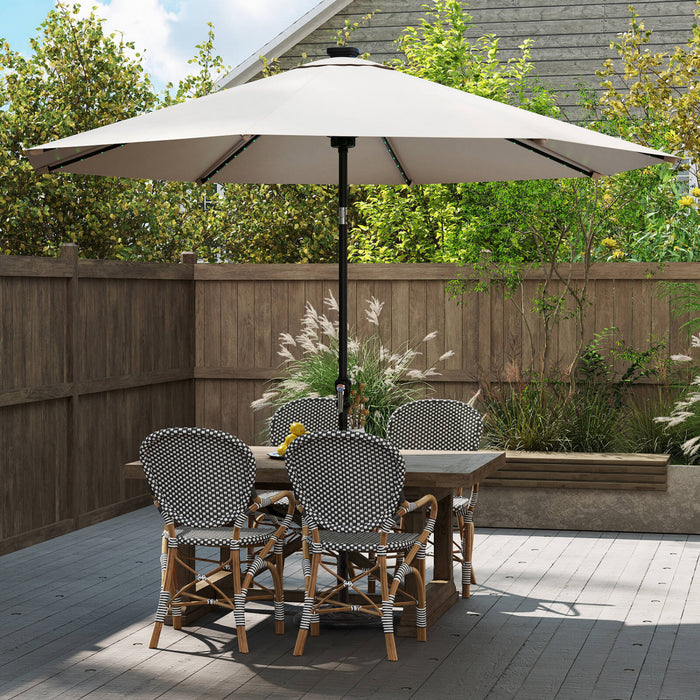 Costway 10 FT Solar Patio Umbrella with 96 LED Lights 35° Adjustable Tilt Vented Top Beige