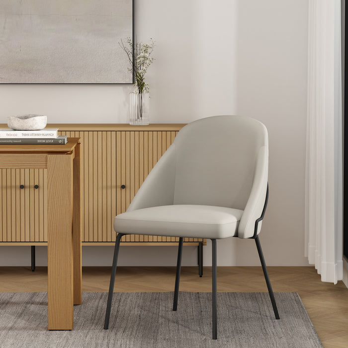Gracie Modern Metal Vegan Leather Dining Chair in Stone Gray and Black