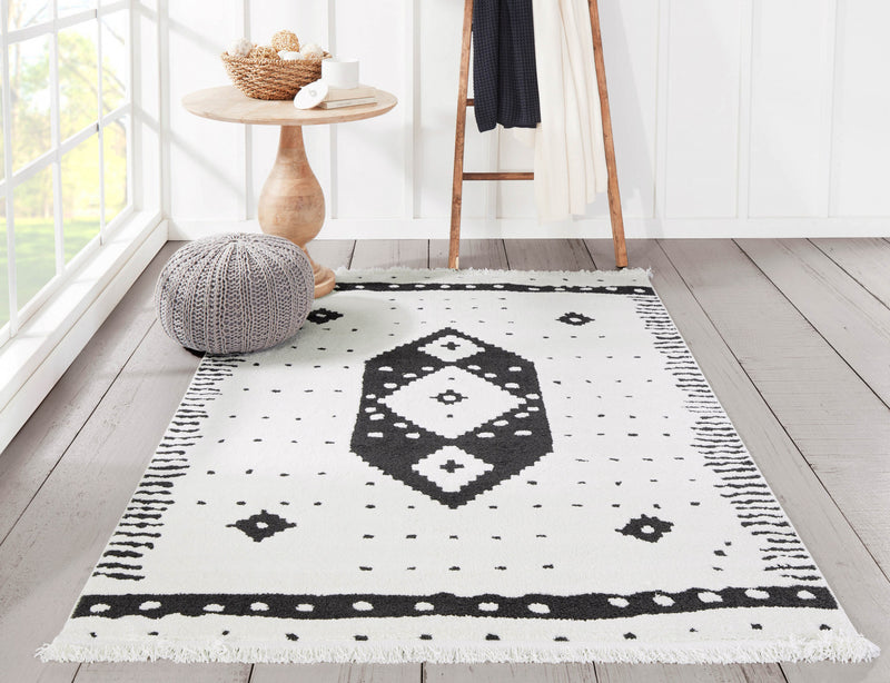 Lyra Contemporary 7'6\" x 9'6\" Area Rug in Ivory Indoor Area Rug