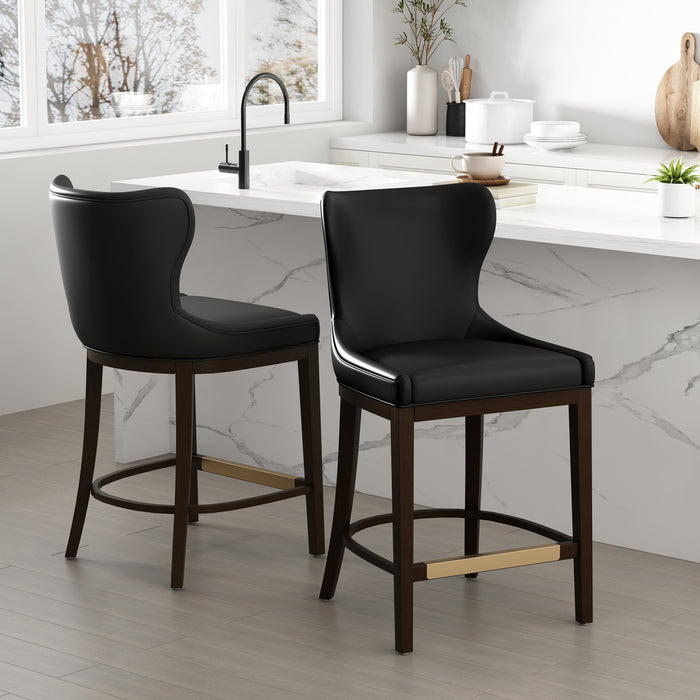 Blair Modern Wood Upholstered Counter Stool in Black - Set of 2 Bar Stool