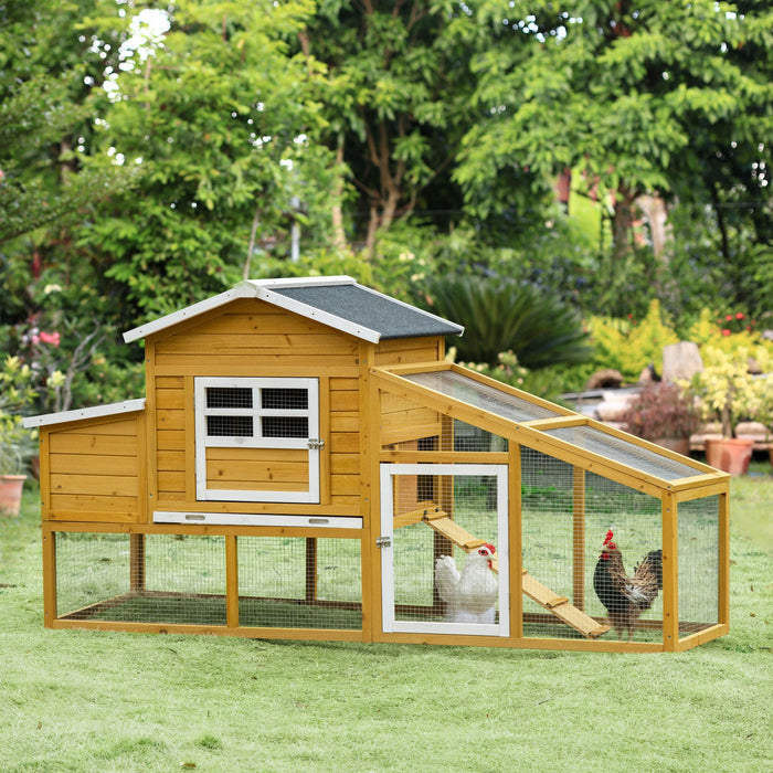 Pawhut 79\" Wooden Chicken Coop, Outdoor Hen House, Poultry Habitat With Removable Tray, Nesting Box, Run, Ramp