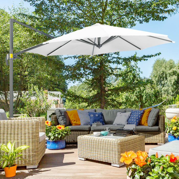 Outsunny ⌀ 9.6' Patio Hanging Offset Umbrella Aluminum Pole, 360° Rotation