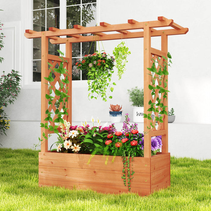 Costway 2 Pcs Raised Garden Bed With Trellis & Hanging Roof Drainage Elevated Planter Box