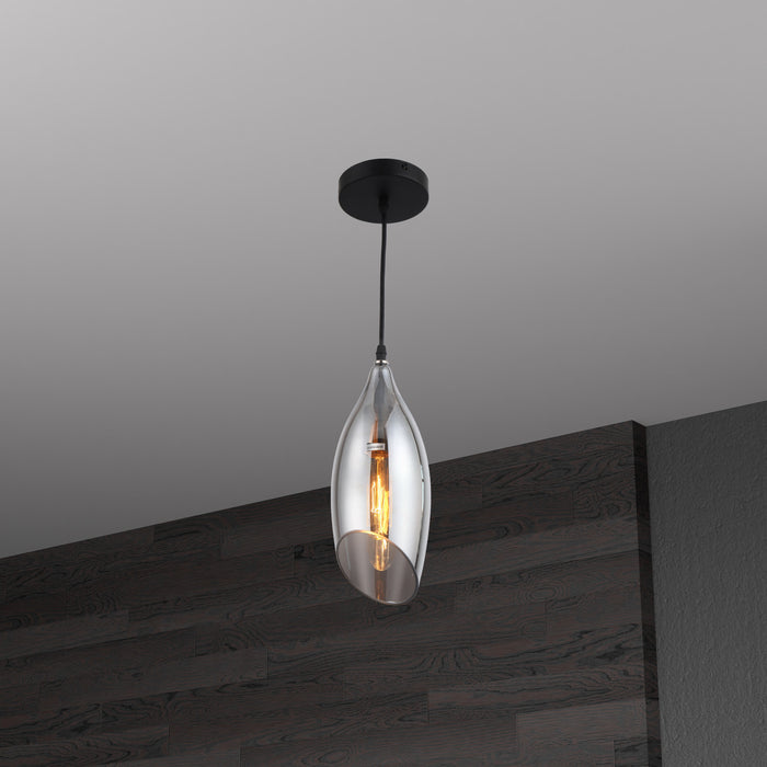 Dainolite Abba 1 Light Pendant Black Finish Smoked Glass Lamp