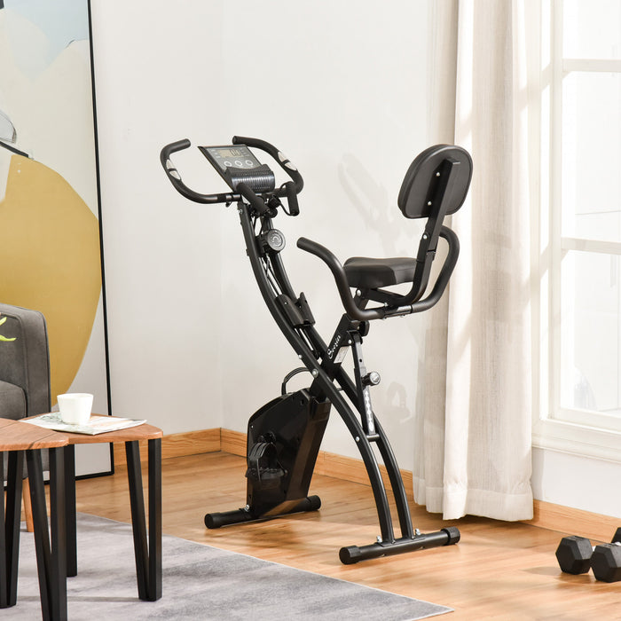 Soozier 2 In 1 Upright Exercise Bike Stationary Foldable Magnetic Recumbent Cycling With Arm Resistance Bands Black