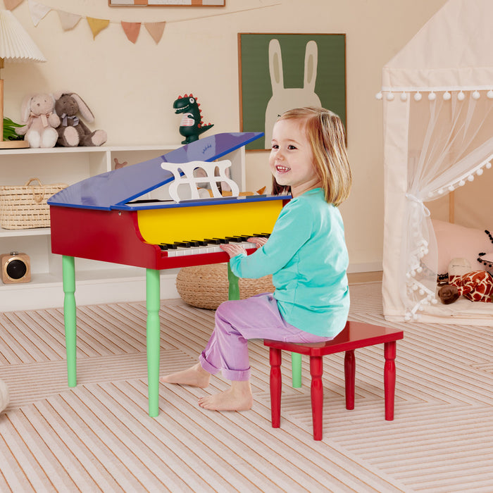 Costway 30-Key Classic Baby Grand Piano Toddler Toy Wood with Bench & Music Rack Colorful