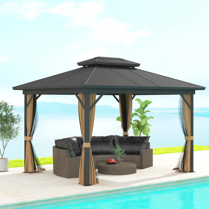 Outsunny 10' X 12' Hardtop Gazebo Outdoor Aluminum Gazebo, Dark Brown