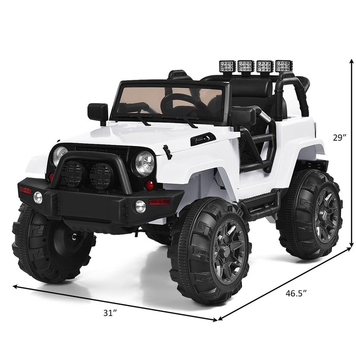 Costway 12v Kids Ride On Truck Car W/ Remote Control Mp3 Music Led Lights White