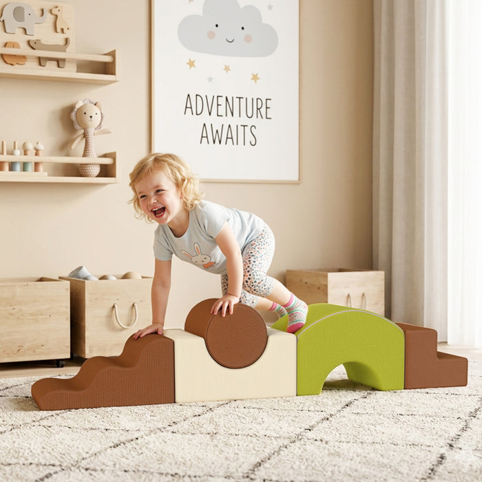 Qaba Toddlers Climbing Toys, 5-Piece Corduroy Foam Climbing Blocks with Non-Slip Bottom, Removable Washable Cover, Indoor Play Set for Crawling or Building, Playroom, Nursery