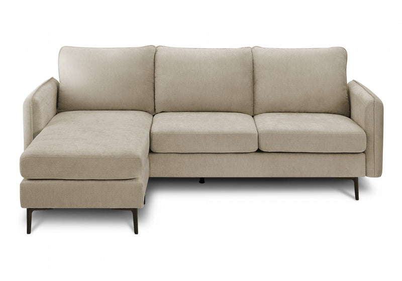 Upholstered, Chaise Sofa Lounger, 85\" Wide, Beige Fabric, Black Metal Legs Sofa