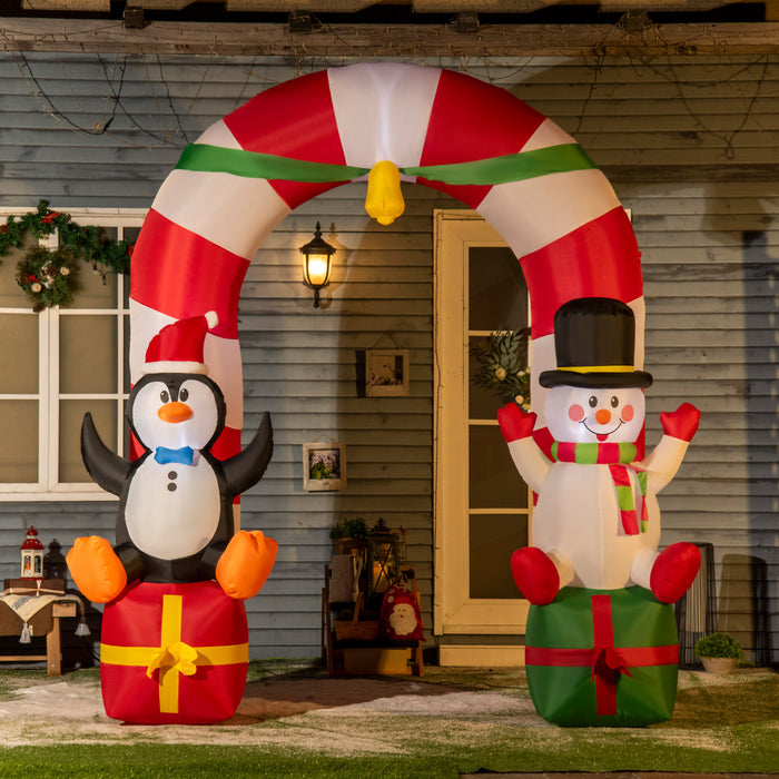 Outsunny 9ft Inflatable Christmas Cane Arch W/ Penguin Snowman