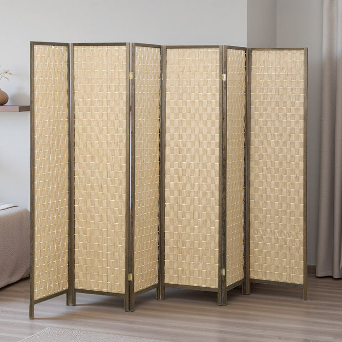 HOMCOM Handwoven 6 Panel Privacy Screen, 6 FT Folding Room Divider, Brown