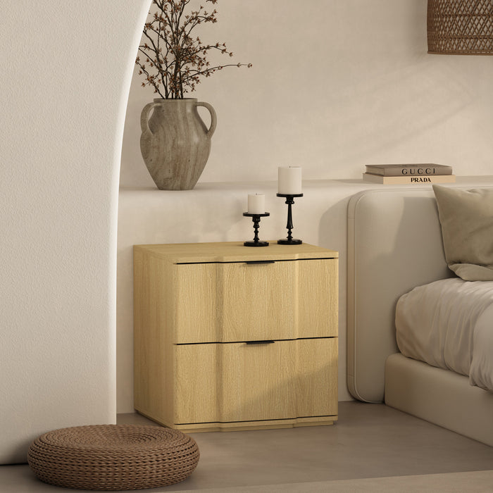 Clive Mid-Century Modern 22\" Nightstand in Natural and Black (2-Drawer)