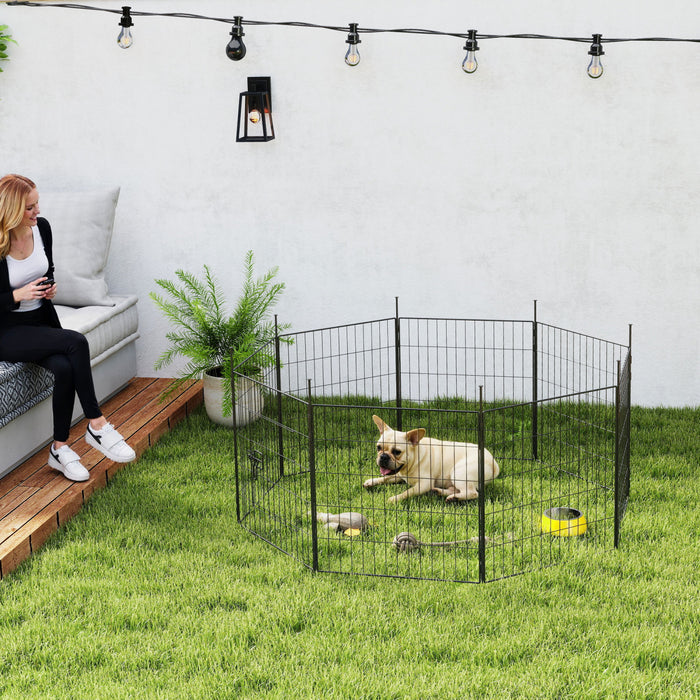 PawHut Dog Playpen 23.6\" High, 8 Panels Dog Fence Folding Indoor Outdoor Pet Playpen with Door, Portable Pet Pen with Ground Stakes for Yard, Camping, for Small Breeds and Puppy