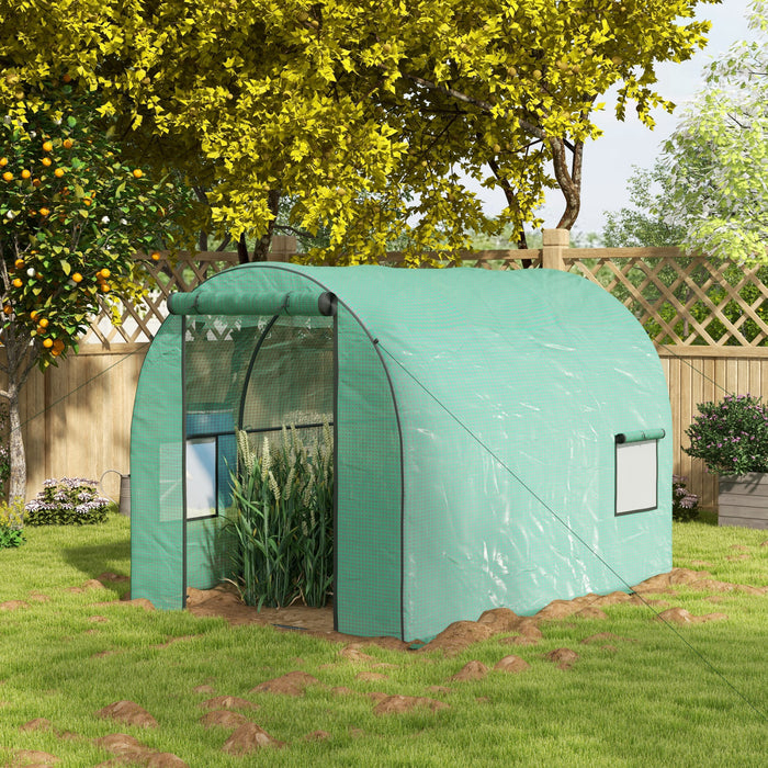 Outsunny Tunnel Greenhouse With Roll-up Door And Windows, 6.6'x10'x6.6'