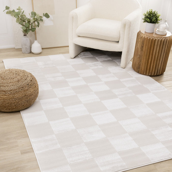 Leonardo White Grey Checkered Area Rug - 7'10\" x 10'6\"