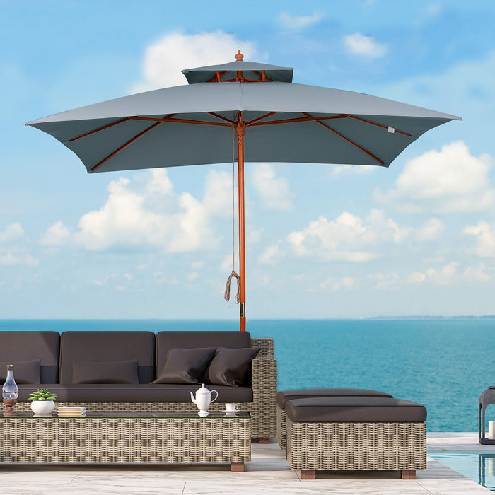 Outsunny 10x10ft Square Patio Umbrella Wooden Garden Market Parasol