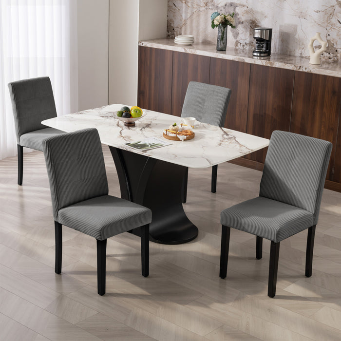 HOMCOM Corduroy Upholstered Dining Chairs Kitchen Chairs Set of 4 Dark Grey