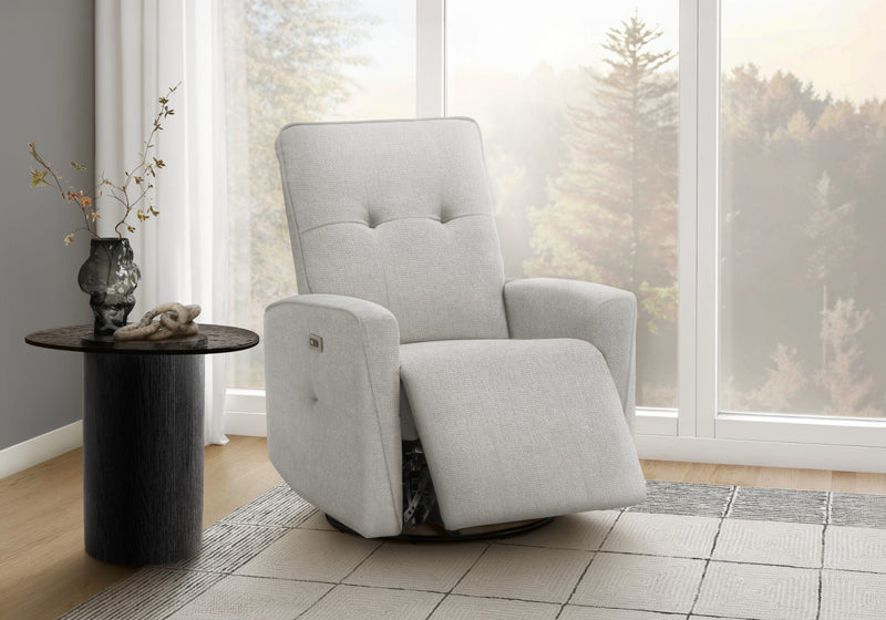Small Upholstered Reclining Chair, Usb Ports Included, Light Grey Fabric, Contemporary Recliner