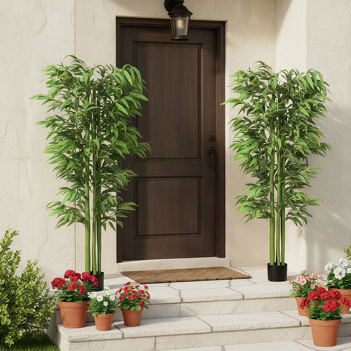 Outsunny 6FT Artificial Bamboo Trees Set of 2 in Pot Indoor Decor, Green
